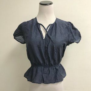 Lily Ashwell Mathilde navy blue short sleeve peasant top S